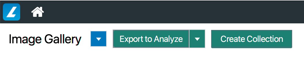 The blue dropdown arrow button next to the Image Gallery (or Collections) text is used to switch between viewing the Image Gallery and viewing Collections.