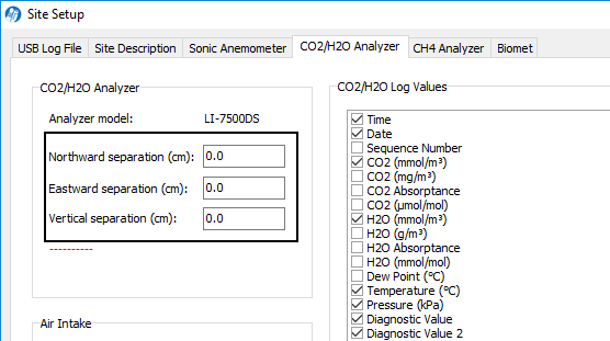 Enter sensor separation distances