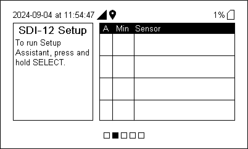 The instructions on screen guide you through the SDI-12 sensor setup.