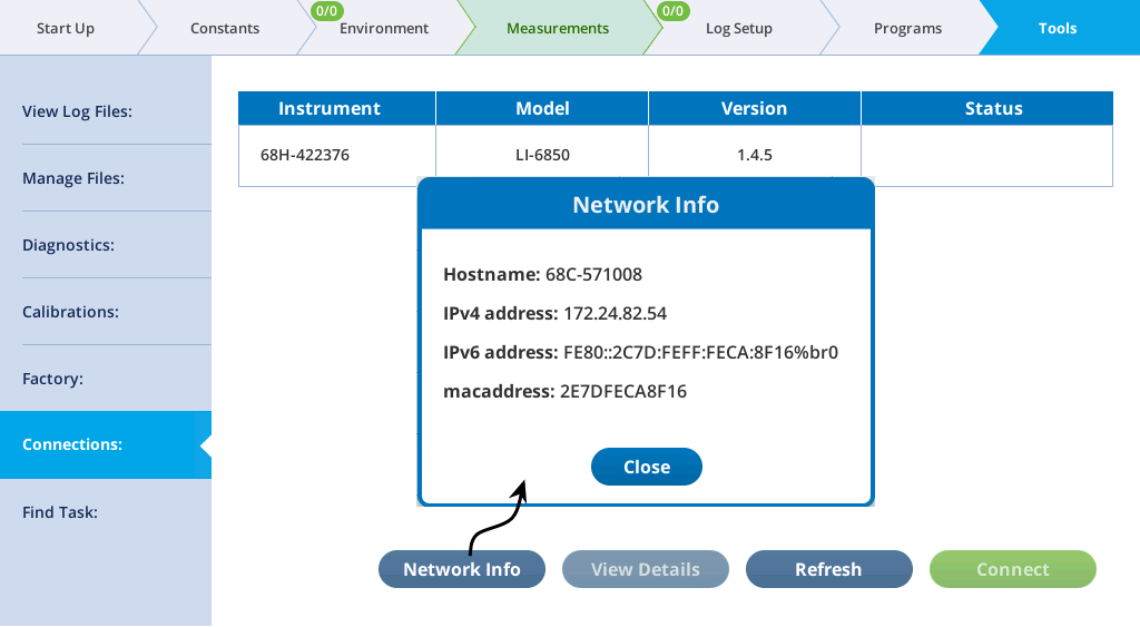 Tap network info to view the ip address and more information