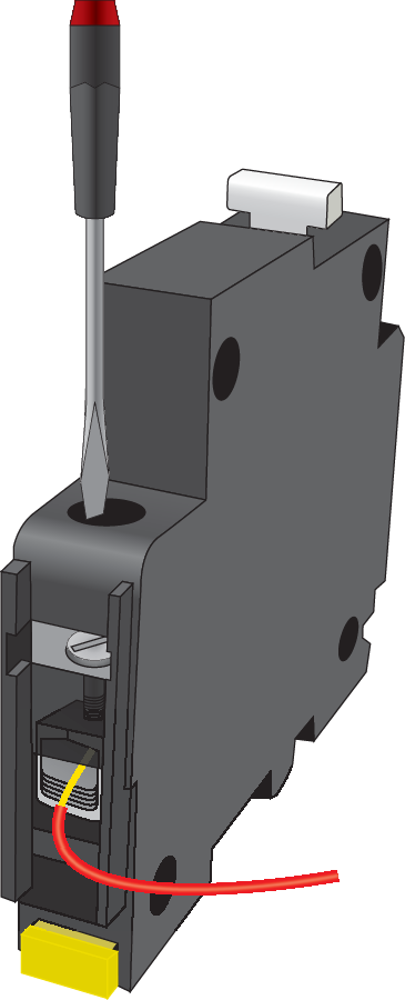 circuit breaker with the terminal open and a screwdriver